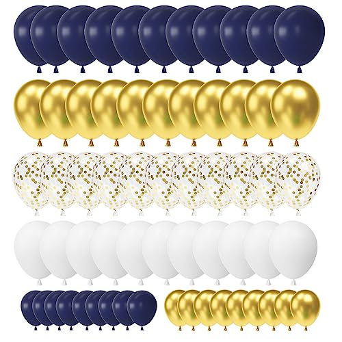 70 Stück Luftballons Blau Gold, Luftballons Navy Blau Gold Weiß, Gold Metallic Ballons, Latex Ballons Dunkelblau Weiß Golden Konfetti für Geburtstag Hochzeit Babyparty Luftballons Girlande Deko von Meleager