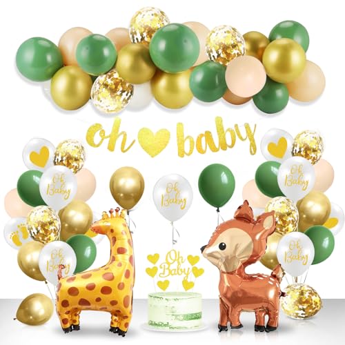 Baby Shower Deko Junge, Babyparty Ballons Neutral, Kindergeburtstag Deko Waldtiere, Babyparty Deko Grün, Dschungel Deko Luftballons für Jungen Mädchen Babyshower Geburtstag Dschungel Safari Party von Meleager