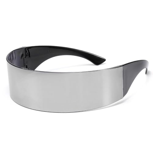 Futuristische Schmale Zyklopen Brille, Schnelle Brille Rave Verspiegelt Silber, Verspiegelte Techno Partybrille, Space Brille Männer und Frauen für Party Cosplay Requisiten von Meleager