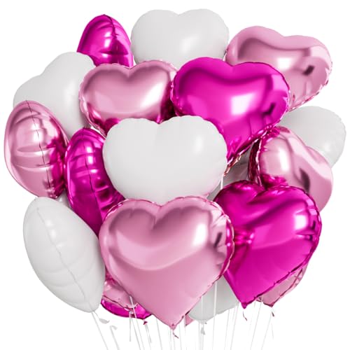 Herz Folienballon 24 Stück,Weiß Rosa Rose Herz Helium Luftballons,Heliumballon Herzen,Herzluftballons,Herzform Folienluftballon Herzballons für Geburtstag Hochzeit Valentinstag（Weiß Rosa Rose） von Meleager