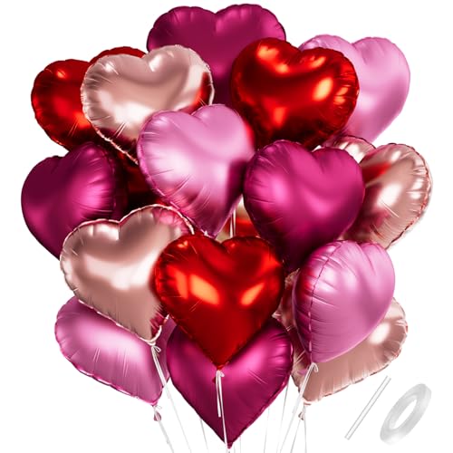 Herz Folienballon 24 Stück,Bunt Herz Helium Luftballons,Heliumballon Herzen,Herzluftballons,Herzform Folienluftballon Herzballons für Geburtstag Hochzeit Valentinstag（Rot Roségold Rosa Lilarot） von Meleager