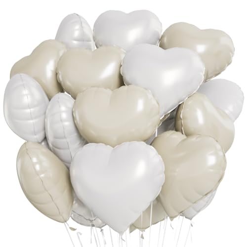 Herz Folienballon 24 Stück,Weiß Cremeweiß Herz Helium Luftballons,Heliumballon Herzen,Herzluftballons,Herzform Folienluftballon Herzballons für Geburtstag Hochzeit Valentinstag（Weiß Cremeweiß） von Meleager