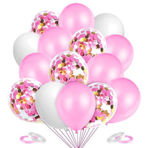 Luftballons Rosa Weiß,60 pcs Konfetti Rosa Weiß Ballons,Pailletten Helium Ballon,für Geburtstag Hochzeit Babyparty Luftballons Girlande Graduierung,Mädchen Taufe Kommunion Deko(Rosa) von Meleager