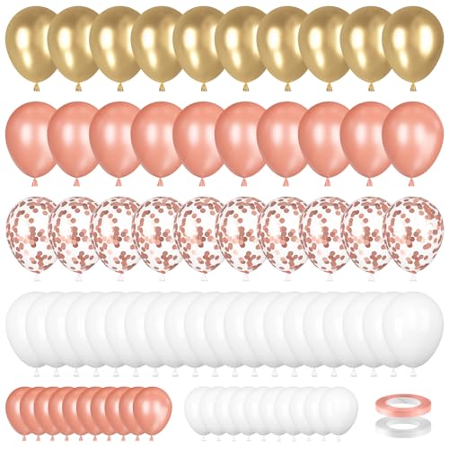 70 Stück Luftballons Roségold Weiß, Luftballons Roségold Gold Weiß,Roségold Konfetti Helium Ballons, Latex Ballons Roségold Gold Weiß Konfetti für Geburtstag Hochzeit Babyparty Luftballons Deko von Meleager