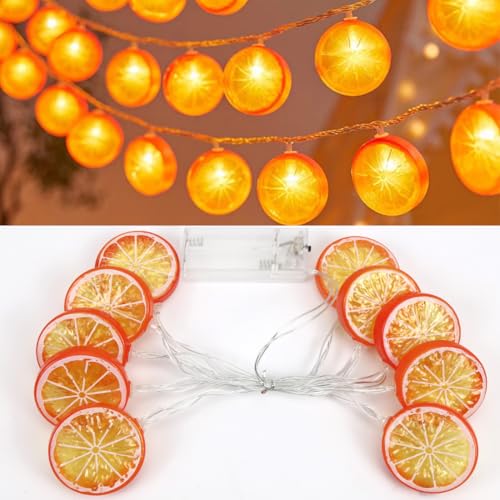 Meleager Lichterkette Orange, 1.5M 10 Orangenscheibe LED Lichter, LED Fairy Light Deko, Lichterkette Batteriebetrieben für Karneval, Halloween, Außen & Innen, Deko Wohnzimmer, Schlafzimmer von Meleager