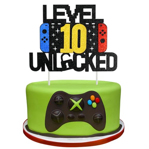 Videospiel Tortendeko Geburtstag, 10th Videospiel Cupcake Topper, Glitter Spielkonsolen Themen Kuchenaufsatz, Happy Birthday Kuchen Deko, Gaming Cake Topper für 10 Jahre Junge und Mädchen Geburtstag von Meleager