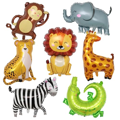 XXL Folienballon Animals, Pack of 7 Foil Balloons, Tier Luftballons, Dschungel Tiere Luftballons, Forest Animals Lion Tiger Balloon, Helium Balloons Animals for Children Birthday Party Decoration von Meleager