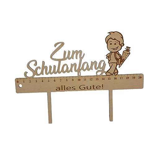 Einschulung Cake-Topper – Zum Schulanfang alles Gute – Junge Mädchen - 20cm – Tortenstecker aus Holz von Melis