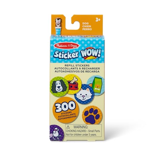 Melissa & Doug Sticker WOW 300 Aufkleber zum Auffüllen für den Aufkleberstempel Aktivität Bastelspielzeug Sammlerstücke – Hund mit Haustier-Thematik, sortiert (nur Aufkleber) von Melissa & Doug