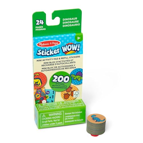 Melissa & Doug Sticker Wow! Mini-Aktivitätenblock und 200 Aufkleber zum Nachfüllen für den Aufkleberstempel Aktivität Bastelspielzeug zum Sammeln – Dinosaurier-Aufkleber von Melissa & Doug