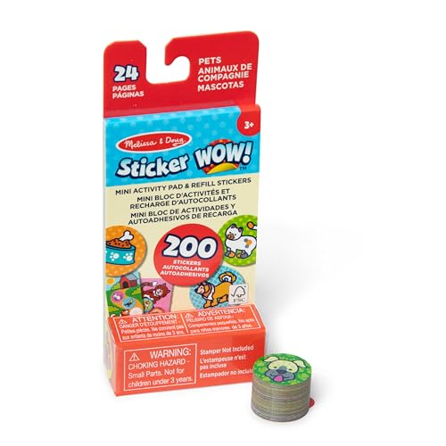 Melissa & Doug Sticker Wow! Mini-Aktivitätenblock und 200 Aufkleber zum Nachfüllen für den Aufkleberstempel Aktivität Bastelspielzeug zum Sammeln – Haustier-Aufkleber von Melissa & Doug