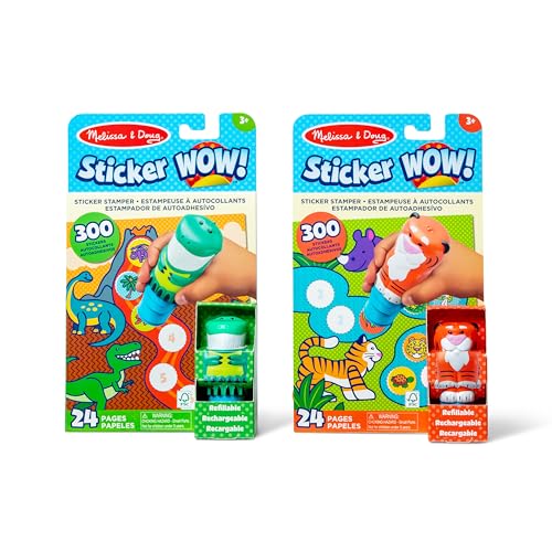 Melissa & Doug WOW Sticker-Stempel-Set Doppelpack, Dino und Tiger, mit gesamt 600 Stickern (je 300), Aufkleberstempel & Aktivitätenblock von Melissa & Doug