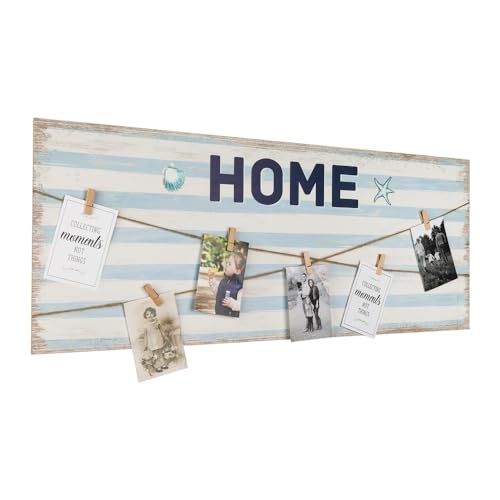 Melko Fotowand mit Klammern HOME 100 x 40 cm Fotoclips Holz Fotohalter Bilderrahmen Fotocollage Fotorahmen Wandcollage Bildergalerie von Melko