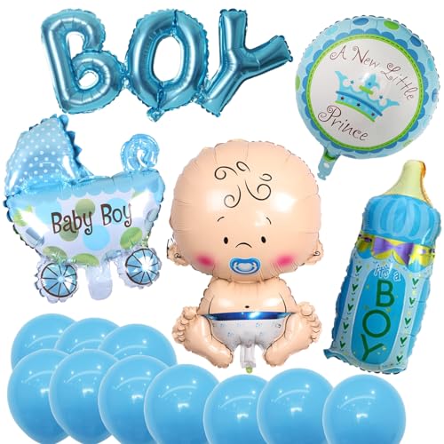 Babyparty Deko Junge,Baby Shower Deko Taufe Junge,Its A Boy Ballons Gender Reveal Party Welcome Home Baby Boy Dekoration,mit Baby Boy Ballon Banner Helium Folienballon (Blau) von Melldrry