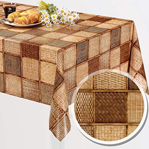 Melody Wachstuch Tischdecke abwaschbar 140 cm rund Rattan braun Zuschnitt #1436-01 von Melody