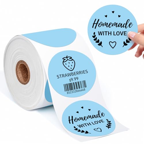 Memoking 2" Blau Etiketten Selbstklebend Rund Rolle - 750 Stück 50mm Etiketten Rund für DIY Logo Design, QR Code, Namensschild, Inventar, Dankeschön Aufkleber, Adressetiketten, Haushaltsetiketten von Memoking