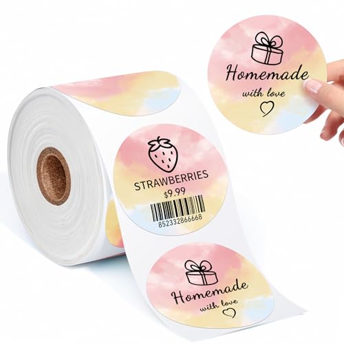 Memoking 2" Farbenfroh Etiketten Selbstklebend Rund Rolle-750 Stück 50mm Etiketten Rund für DIY Logo Design, QR Code, Namensschild, Inventar, Dankeschön Aufkleber, Adressetiketten, Haushaltsetiketten von Memoking