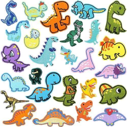 MenYiYDS 13 Pcs Heiße klebrige Dinosaurier Aufnäher, DIY Kinder heiße klebrige Aufnäher und dekorative Aufnäher für Stoff, Kleidung, Jacken, Jeans, Rucksäcke von MenYiYDS