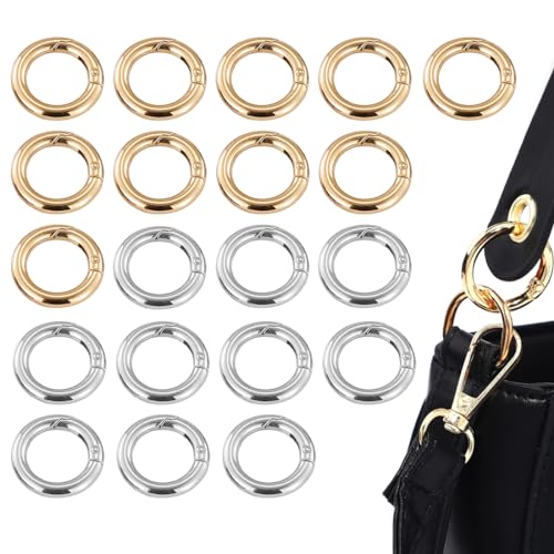 MenYiYDS 20 Pcs Runder Schnapper, runder Federschnapper, Schlüsselring 28 mm offener Ring, Trigger Snap Haken und Schlaufe Schlüsselkette für Rucksäcke, Gepäckgurte, Handwerk (Gold und Silber) von MenYiYDS