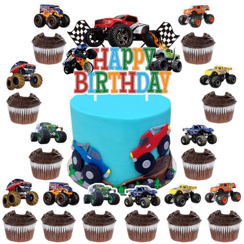 Auto Tortendeko, Car Tortendeko Junge, Truck Geburtstag Kuchen Deko 25 Stück, Muffin Deko, Cupcake Topper für Kinder Geburtstag Zubehör von Menelos