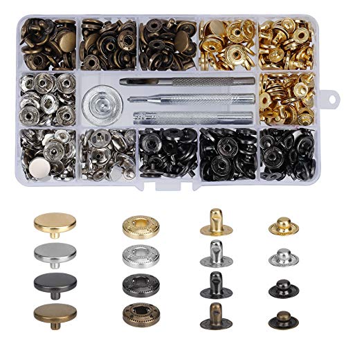 120 Set Metall Druckknöpfe Kupfer Metallknöpfe Bronze Kleidung Snaps Taste mit 4 Fixierwerkzeug Kit für Jeans Leder Handwerk Jacke Brieftasche Handtasche (4 Farben) von MengH-SHOP