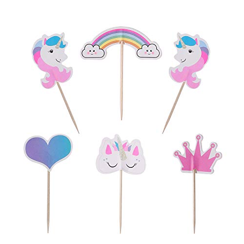 MengH-SHOP Cake Toppers Einhorn Tasse Kuchen Toppers Regenbogen Herz Krone Kuchen Cupcake Topper für Kinder Baby Party Geburtstag Party Kuchen Dekoration 48 Stück von MengH-SHOP