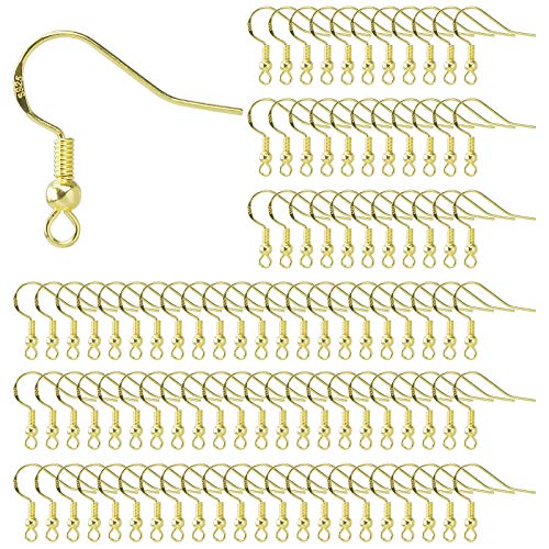 Ohrring Haken 925 Sterling Silber Ohrhaken mit Kugel Spule für DIY Ohrhänger Schmuckherstellung Ohring Zubehör 100 Stück 14K Vergoldetes Gold von MengH-SHOP