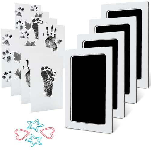 MengNi Baby Hand- und Fußabdruck-Tinten-Set mit 4 Stempelkissen und 8 Abdruckkarten, tintenloses Druck-Set für Familienandenken Mittel von MengNi