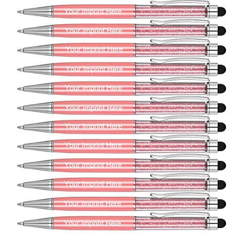 MengRan Personalisierter 2-in-1 Kristall-Stylus-Stift und Kugelschreiber mit Ihrem individuellen Logo oder Text (Rosa) von MengRan