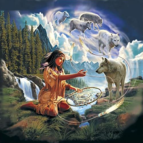 Menga Diamond Painting Diamant Malerei Stickerei Wolf Wölfe Indianer Traumfänger von Menga