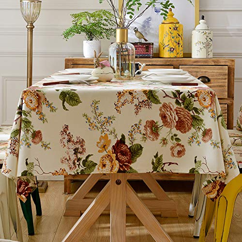 Menkala Tischdecke Abwaschbar Blumen Vintage Landhausstil Tischtuch Outdoor Baumwolle Tischdecken Pflanzen Geblümt Esszimmertische Couchtisch Geburtstag Party Küche Tisch Dekoration 135x260cm von Menkala