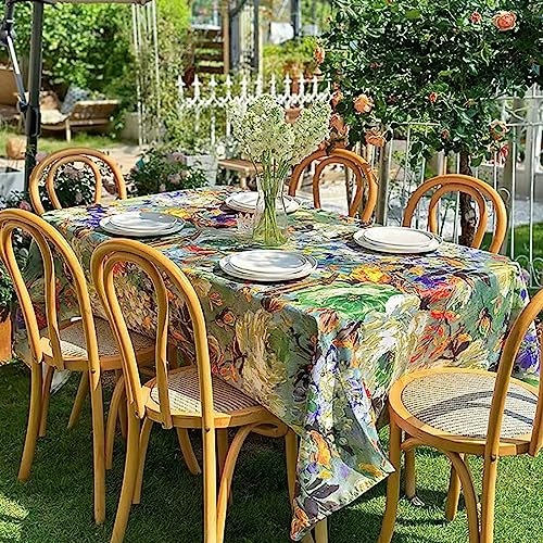 Menkala Tischdecke Abwaschbar Outdoor Gartentischdecke Eckig Rechteckige Tischtuch Vintage Grün Bunt Blumen Botanisch Polyester Tischdeck für Couchtisch Party Garten Tisch Table Deko 131 x 131 cm von Menkala