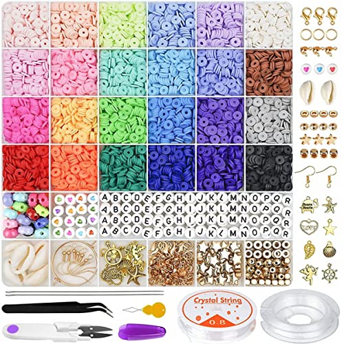 Menmamenma 6000Pcs Clay Beads Kit, Bracelet Making Kit 6mm Round Polymer Clay Bead Set Flat Heishi Beads for Kids Adults DIY Jewelry Bracelets Necklace Earring von Menmamenma