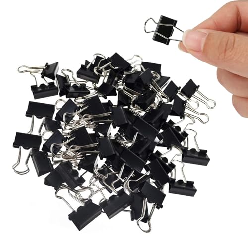 Schwarze Büroklammer, 15 mm, Metall-Binderklammern, schwarze Büroklammer, Foldback-Clips, Büroklammern, Bulldoggen-Clips für Papierarbeiten, Schreibwaren, Büro, Schule, Heimbedarf (72, 15 mm) von Menmamenma