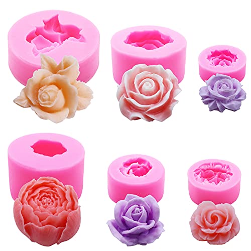 3D-Blumen-Silikonformen-Set, Blütenrose, Silikonformen für Seifenherstellung, Pfingstrosenformen für handgefertigte Schokolade, Cupcakes, Dessert-Dekoration (6 Stück A) von Meoflaw