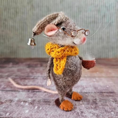 Meokro Nadelfilz-Maus-Kit, handgefertigte Nadelfilzmäuse Winter Weihnachten, Filztier-Kit DIY Nadelfilz Weihnachtsmaus Puppe Dekorationen von Meokro