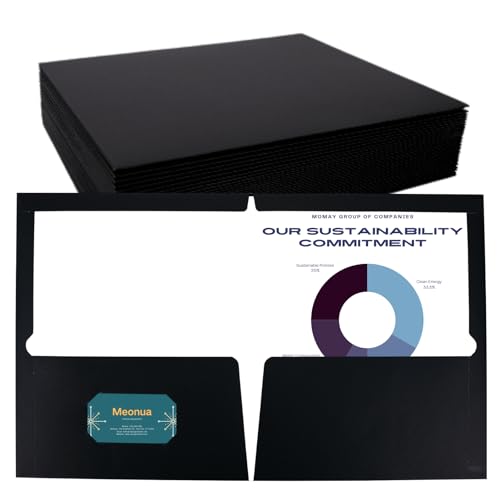 Zwei-Pocket-Ordner schwarz glänzend laminiert Papier Ordner Briefgröße Ordner mit Taschen für 100 Blatt Box mit 50 Stück von Meonua