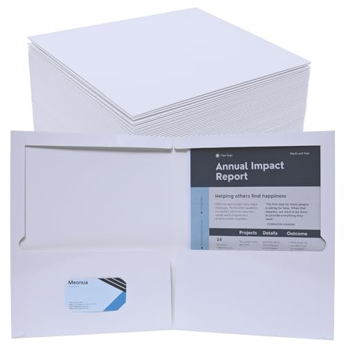 Zwei-Pocket-Ordner weiß glänzend laminiert Papier Ordner Briefgröße Ordner mit Taschen für 95 Blatt Box mit 95 Stück von Meonua