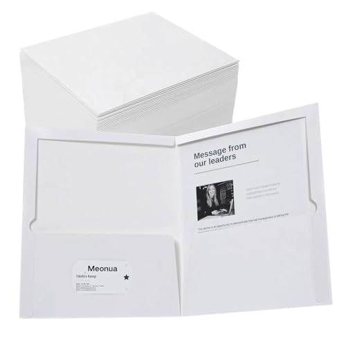 Zwei-Pocket-Ordner weiß glänzend laminiert Papier Ordner Briefgröße Ordner mit Taschen für 95 Blatt Box mit 95 Stück von Meonua