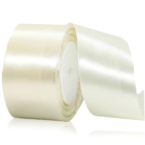 1 Roll weißes Band, 2 Zoll x 25 Meter Elfenbein Satinband Polyester Creme Stoff Beige für Geschenkverpackung, Weihnachtsdekoration, Handwerk, Haarbögen, Kränze 1 Roll weißes Band, 2 Zoll x 25 Meter Elfenbein Satinband Polyester Creme Stoff Beige für Geschenkverpackung, Weihnachtsdekoration, Handwerk, Haarbögen, Kränze von Meooyo