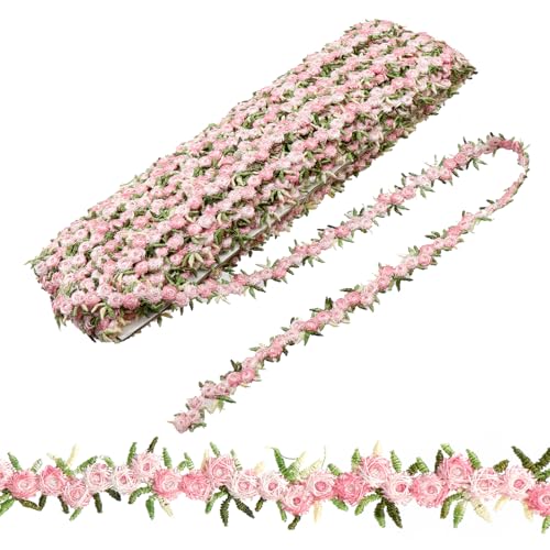 Meprotal 13,7 m langes Blumen-Bordüre, rosa Spitzenband, Spitzenborte für Hochzeit, DIY von Meprotal