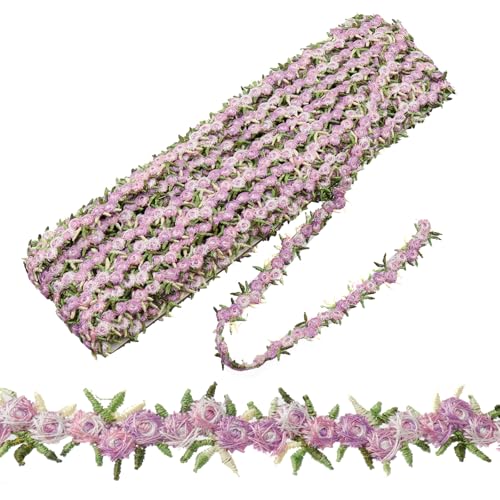 Meprotal Spitzenband mit violettem Rand, Blumenspitzenbordüre, Spitzenborte für Hochzeit, DIY, Blumenbordüre, 13,7 m von Meprotal