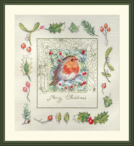 Merejka K-224 Kreuzstich-Set "The Christmas Robin", Baumwolle, mehrfarbig, 26 x 27,5 cm von Merejka