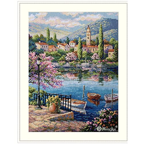 Merejka Kreuzstich Set Dorfsee Nachmittag, Zählmuster, 21,5x28,5cm von Merejka