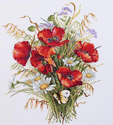 Merejka Mohn und Hafer Kreuzstich-Set, Baumwolle, mehrfarbig, 27 x 33 cm von Merejka