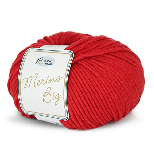 Rellana Wolle Merino Big Fb. 03 - rote Wolle Nadelstärke 5 - 6 mit Merinowolle zum Stricken & Häkeln, Mützenwolle von Merino