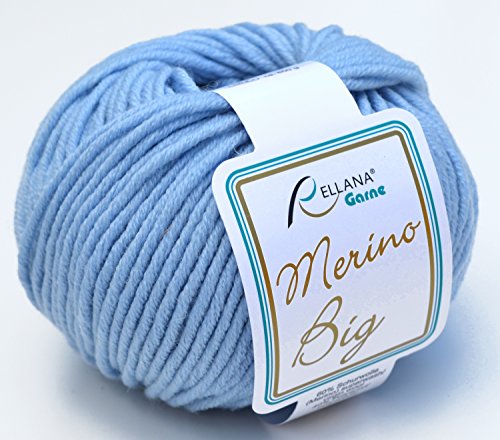 Rellana Wolle Merino Big Fb. 11 - Wolle hellblau Nadelstärke 5 - 6 mit Merinowolle zum Stricken & Häkeln, Mützenwolle von Merino