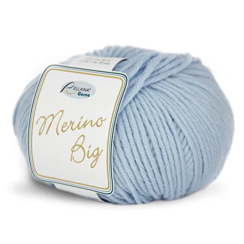 Rellana Wolle Merino Big Fb. 11 - Wolle hellblau Nadelstärke 5 - 6 mit Merinowolle zum Stricken & Häkeln, Mützenwolle von Merino