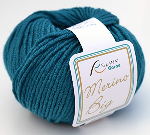 Rellana Wolle Merino Big Fb. 13 - Wolle petrol Nadelstärke 5 - 6 mit Merinowolle zum Stricken & Häkeln, Mützenwolle von Merino