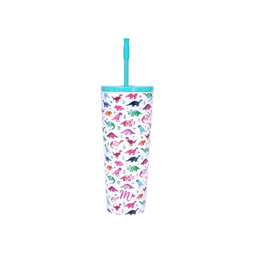 Mermaid Straw 625 ml Edelstahlbecher mit Strohhalm – 24+ Stunden kalt, 12+ Stunden heiß – doppelwandiger vakuumisolierter Becher – BPA-frei – Becherhalter-freundlicher Reisebecher (Tiny Dinos) von Mermaid Straw